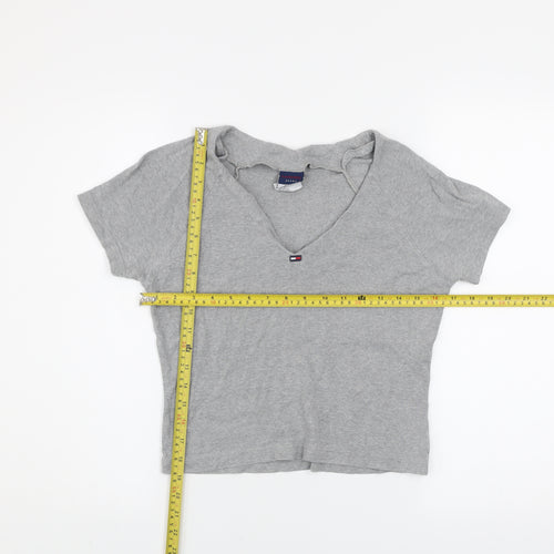 Tommy Jeans Womens Grey Cropped V-Neck T-Shirt Size S