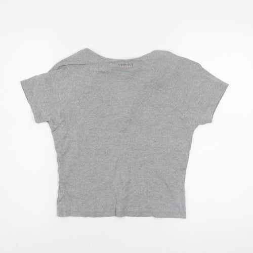 Tommy Jeans Womens Grey Cropped V-Neck T-Shirt Size S