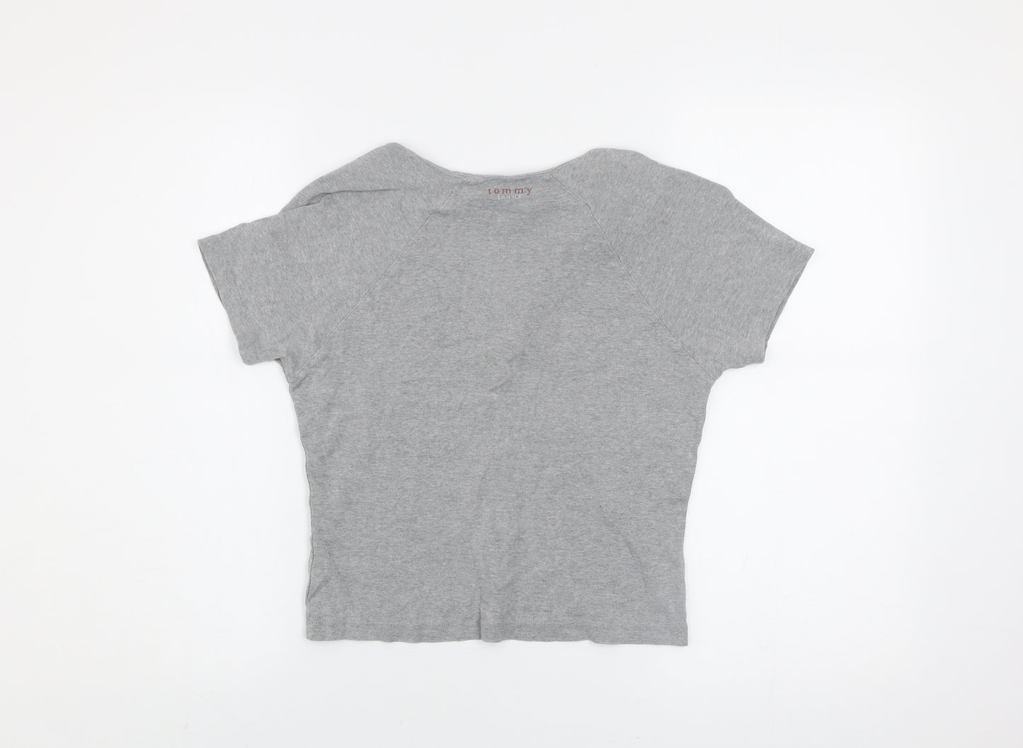 Tommy Jeans Womens Grey Cropped V-Neck T-Shirt Size S