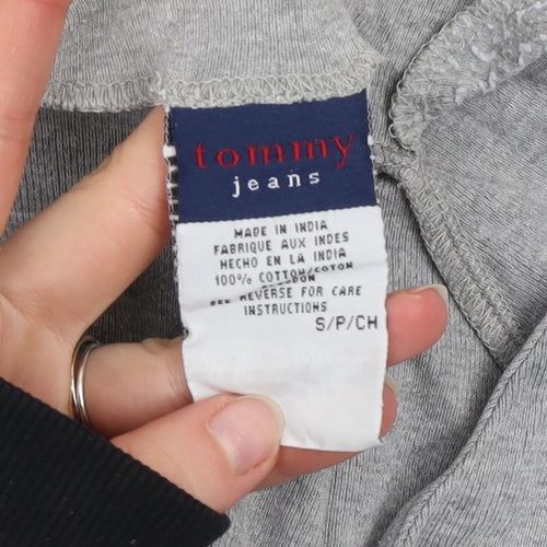 Tommy Jeans Womens Grey Cropped V-Neck T-Shirt Size S