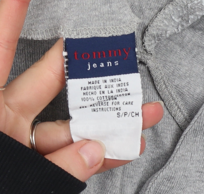 Tommy Jeans Womens Grey Cropped V-Neck T-Shirt Size S