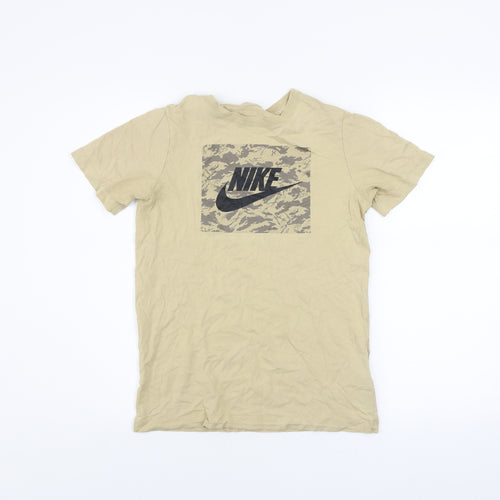 Nike Boys Beige Camo Logo Short Sleeve T-Shirt L 147-158cm Cotton