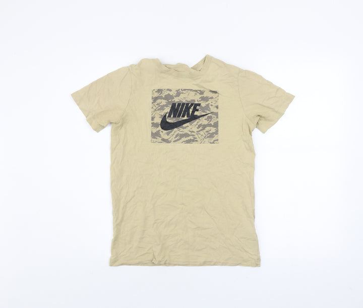 Nike Boys Beige Camo Logo Short Sleeve T-Shirt L 147-158cm Cotton