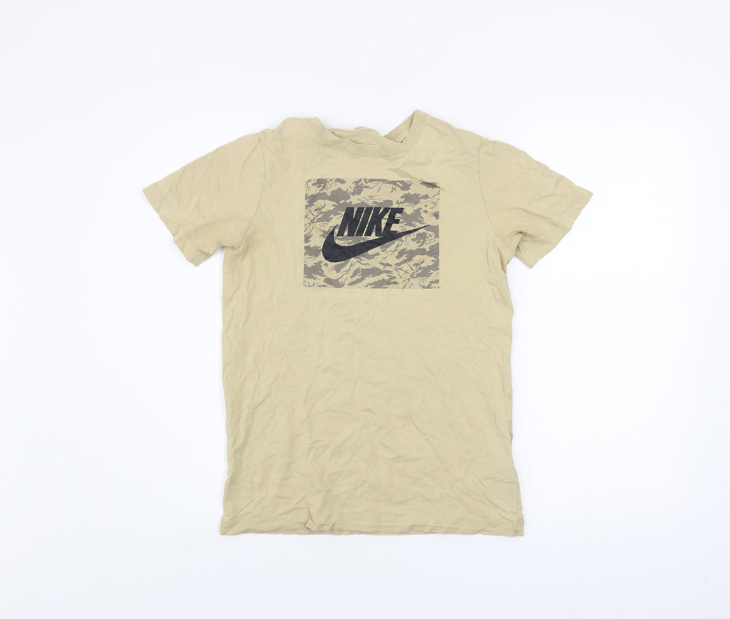 Nike Boys Beige Camo Logo Short Sleeve T-Shirt L 147-158cm Cotton