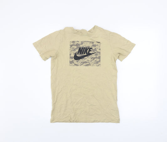 Nike Boys Beige Camo Logo Short Sleeve T-Shirt L 147-158cm Cotton