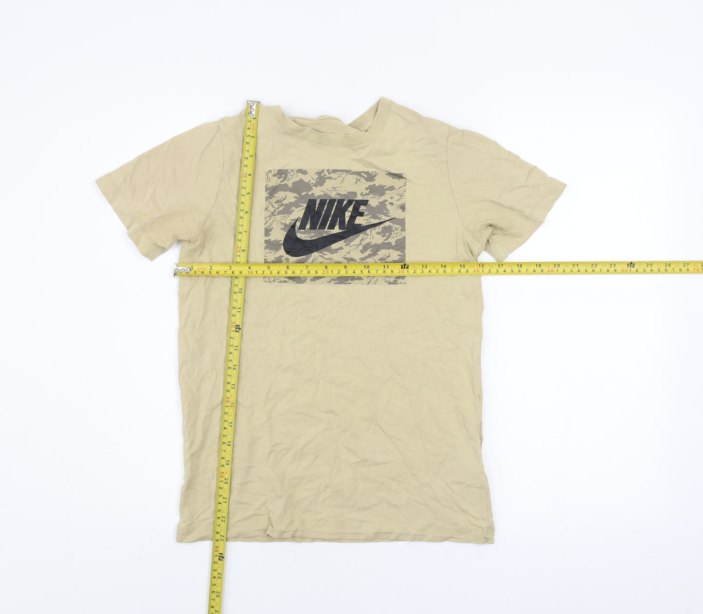 Nike Boys Beige Camo Logo Short Sleeve T-Shirt L 147-158cm Cotton