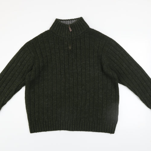 North Coast Mens Green XL 1/4 Zip Ribbed Knit Jumper