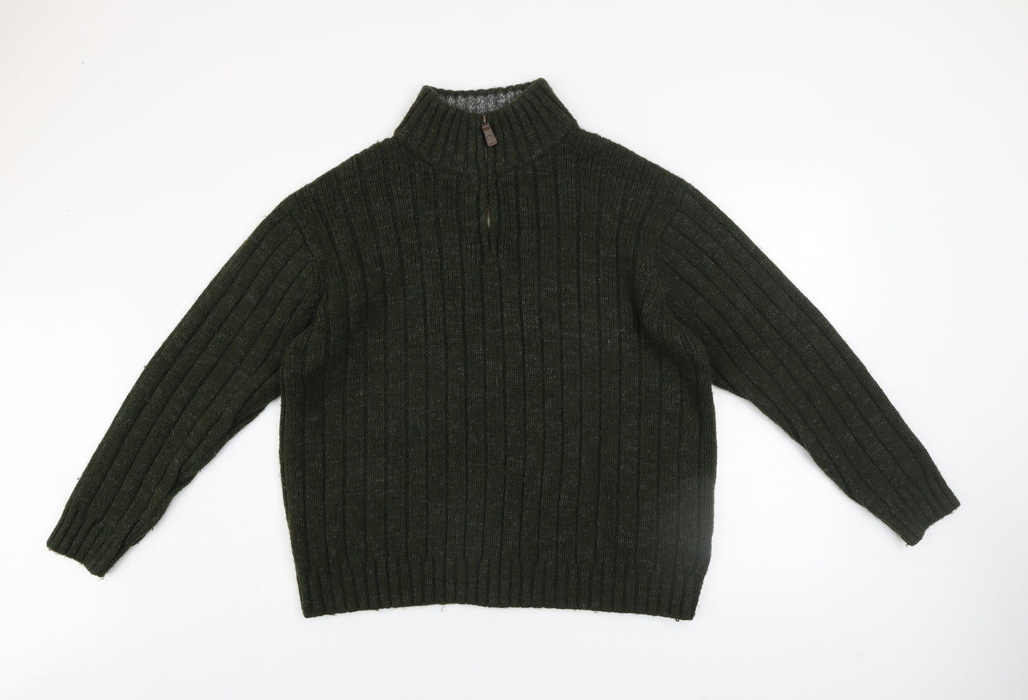 North Coast Mens Green XL 1/4 Zip Ribbed Knit Jumper