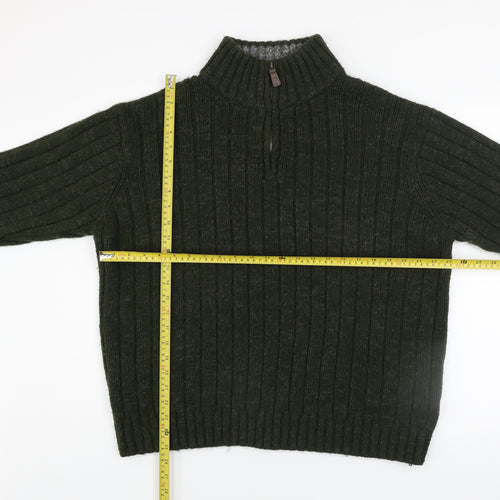 North Coast Mens Green XL 1/4 Zip Ribbed Knit Jumper