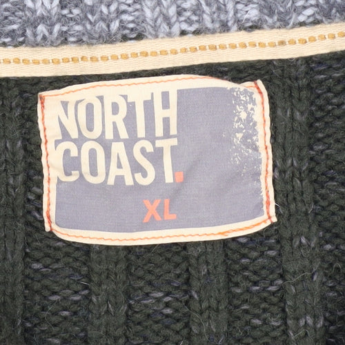 North Coast Mens Green XL 1/4 Zip Ribbed Knit Jumper