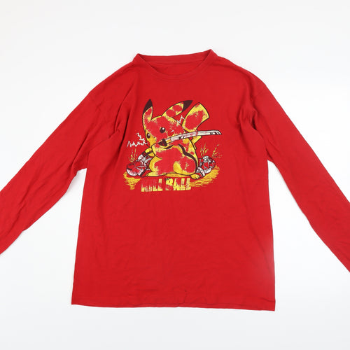 FK Official Red Pikachu Long Sleeve Cotton Anime Graphic Top Men’s M