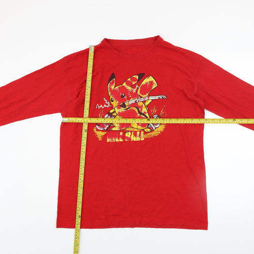 FK Official Red Pikachu Long Sleeve Cotton Anime Graphic Top Men’s M