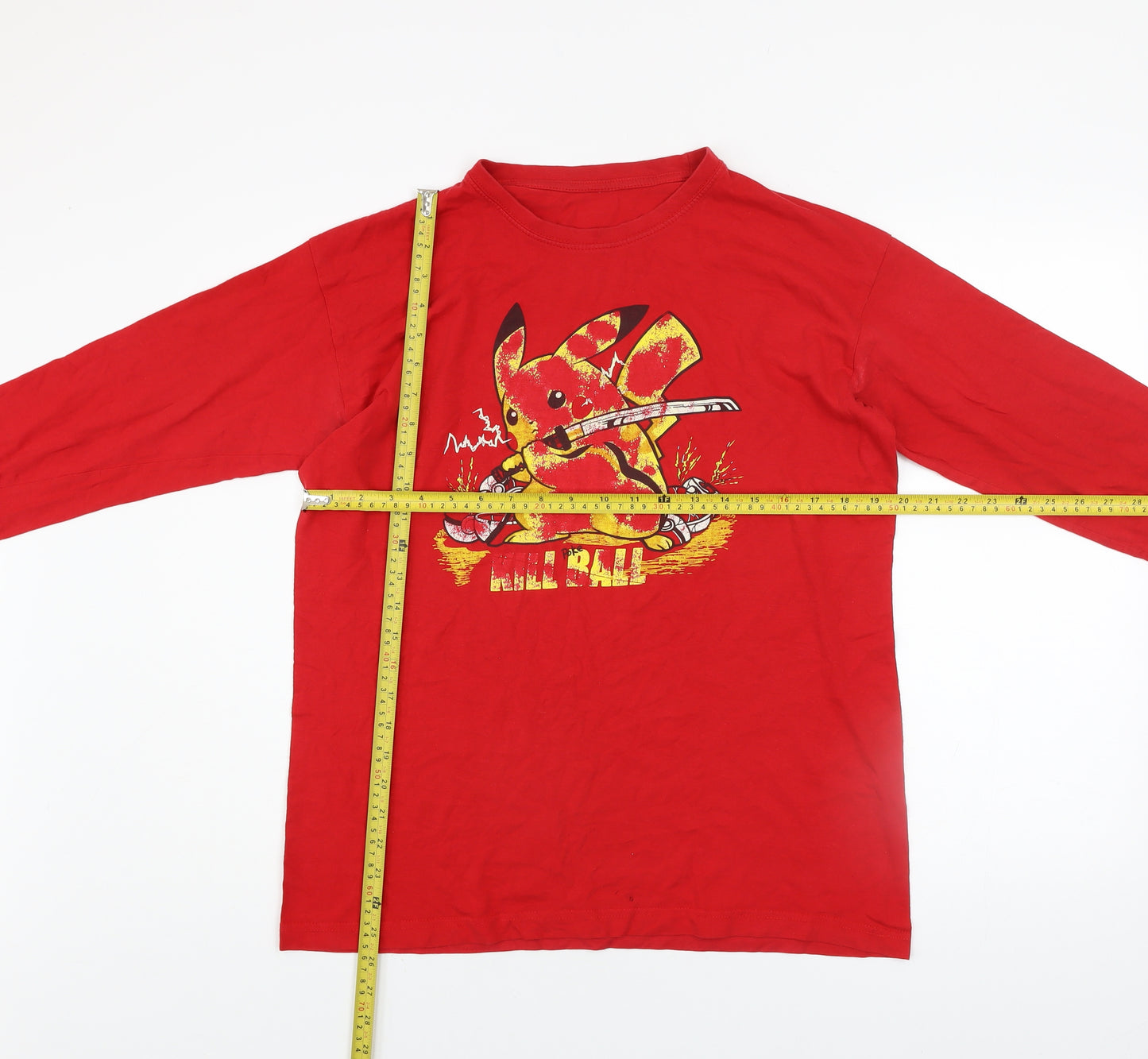 FK Official Red Pikachu Long Sleeve Cotton Anime Graphic Top Men’s M