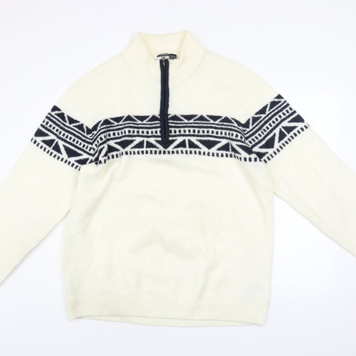 Livergy Men’s Ivory Geometric 1/2 Zip High Neck Jumper XL