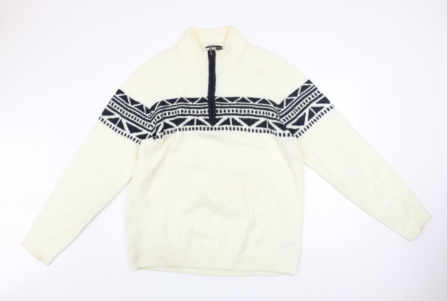 Livergy Men’s Ivory Geometric 1/2 Zip High Neck Jumper XL