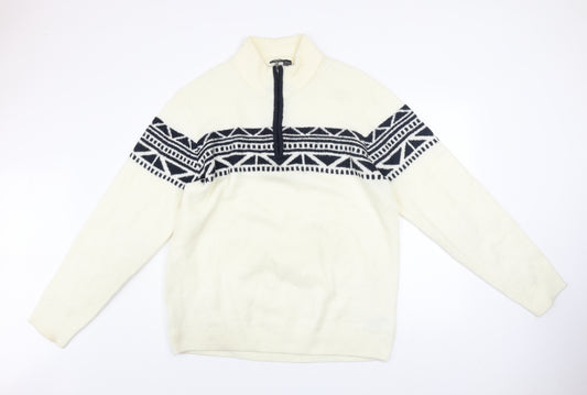 Livergy Men’s Ivory Geometric 1/2 Zip High Neck Jumper XL