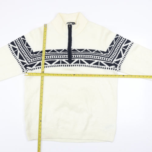 Livergy Men’s Ivory Geometric 1/2 Zip High Neck Jumper XL