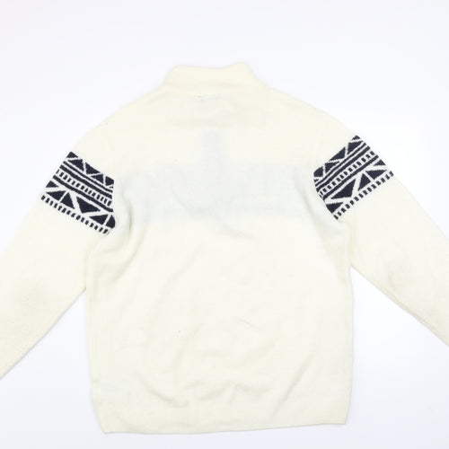 Livergy Men’s Ivory Geometric 1/2 Zip High Neck Jumper XL