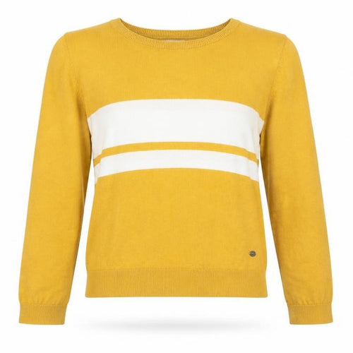 Pull&Bear Women Yellow Striped Crew Neck Cotton Blend Jumper Size 12