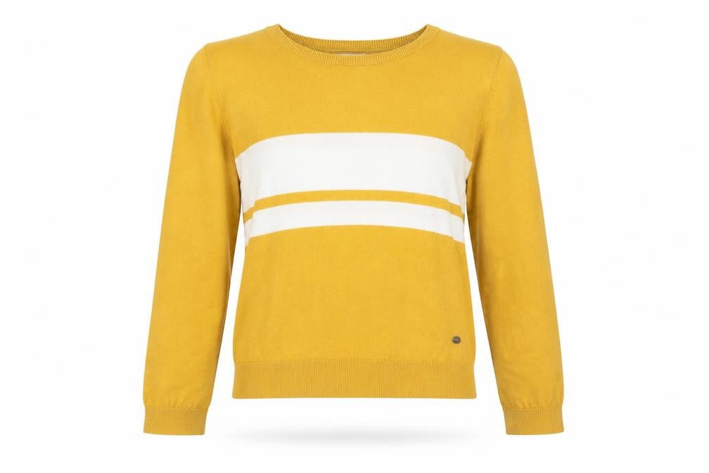 Pull&Bear Women Yellow Striped Crew Neck Cotton Blend Jumper Size 12