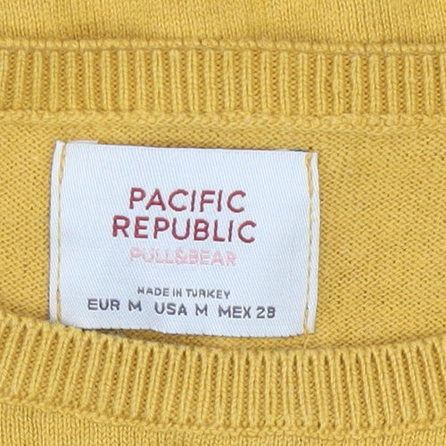 Pull&Bear Women Yellow Striped Crew Neck Cotton Blend Jumper Size 12
