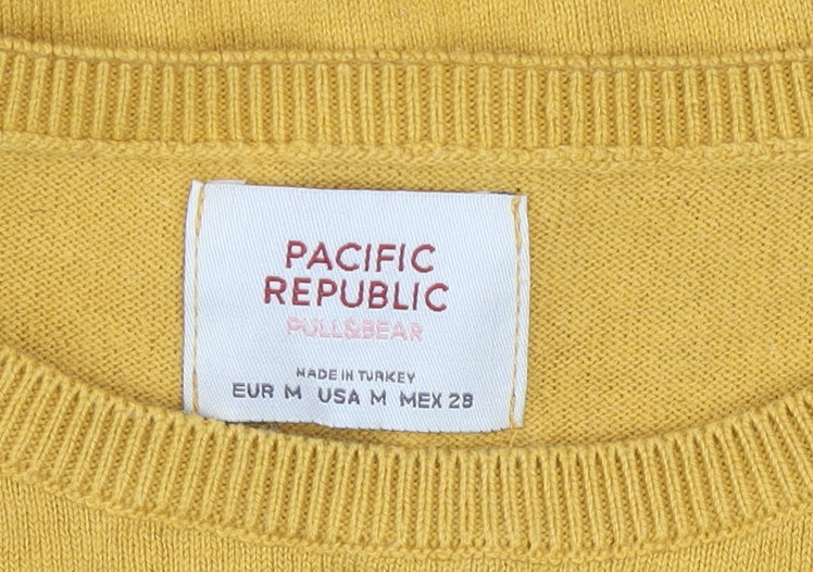 Pull&Bear Women Yellow Striped Crew Neck Cotton Blend Jumper Size 12