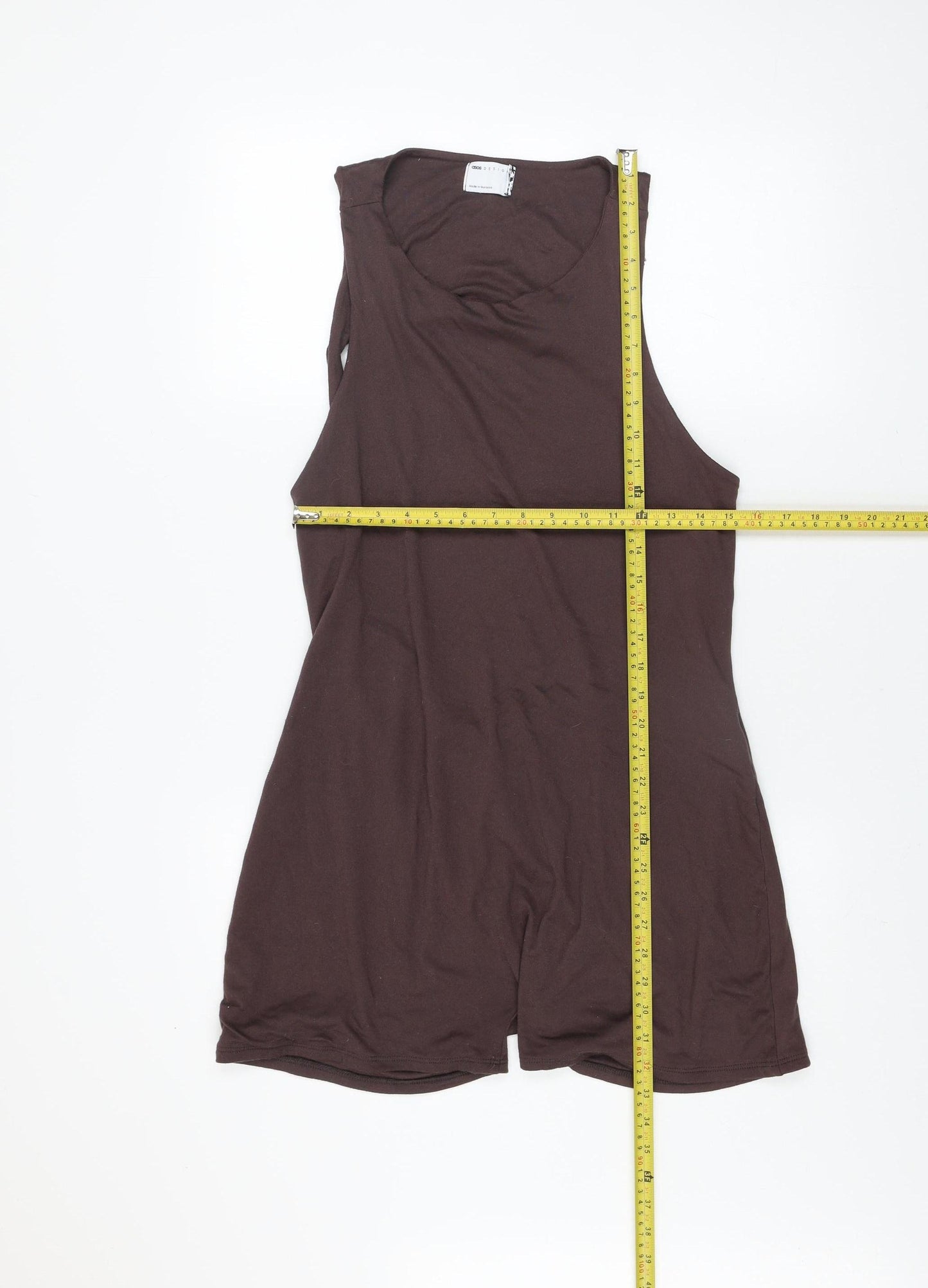 ASOS Design Women's Brown Sleeveless Playsuit Size 18 Polyester Blend