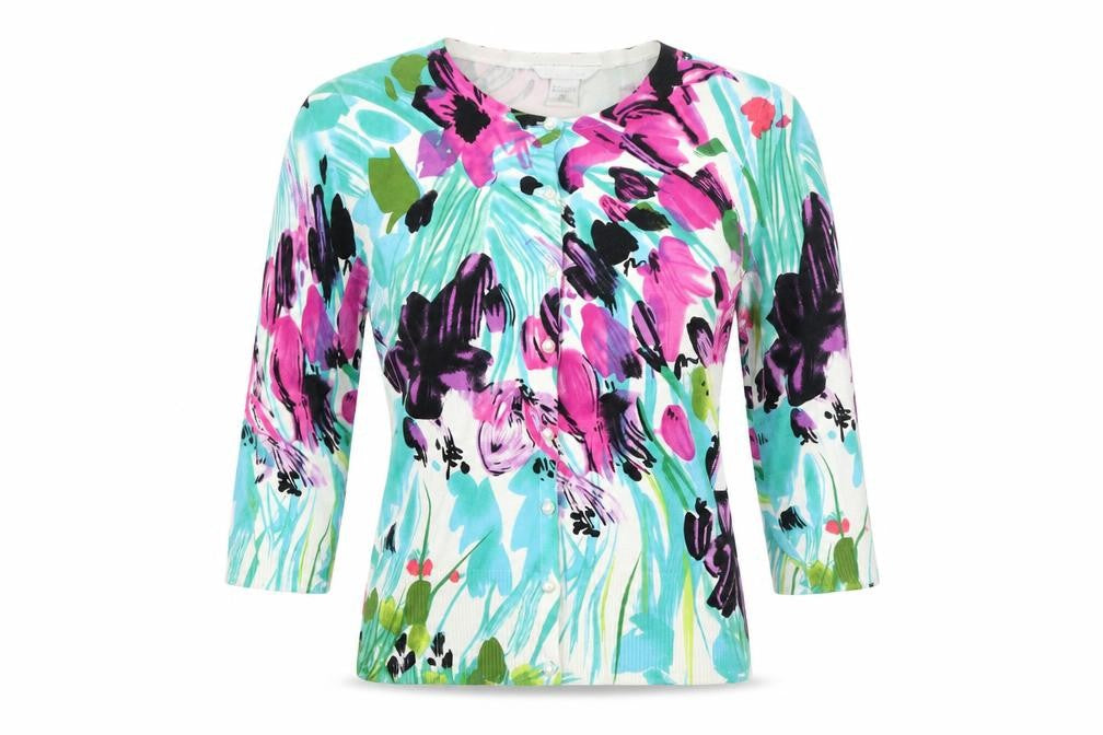 Front view of Nygard Collection Women's Multicoloured M Floral Cardigan