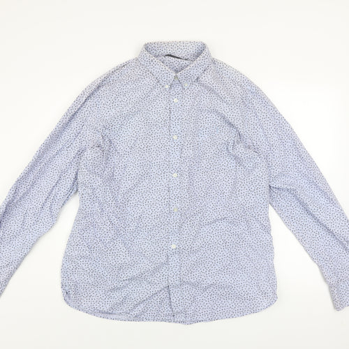 French Connection Men's Blue Floral Cotton Button-Up Shirt 2XL