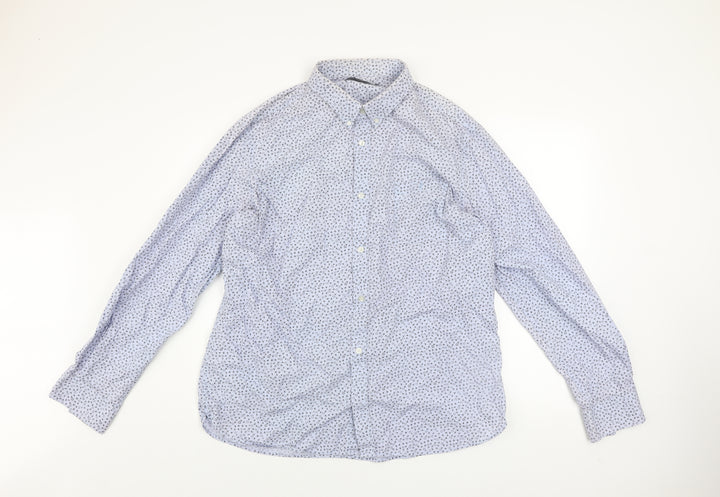 French Connection Men's Blue Floral Cotton Button-Up Shirt 2XL