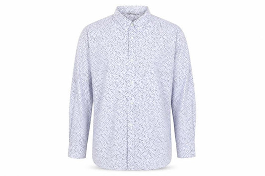 Front view of French Connection Men's Blue Floral Cotton Button-Up Shirt 2XL