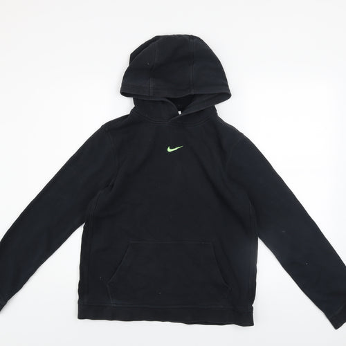 Nike Boys Black XL Hoodie Pullover Fleece Sweatshirt with Green Logo