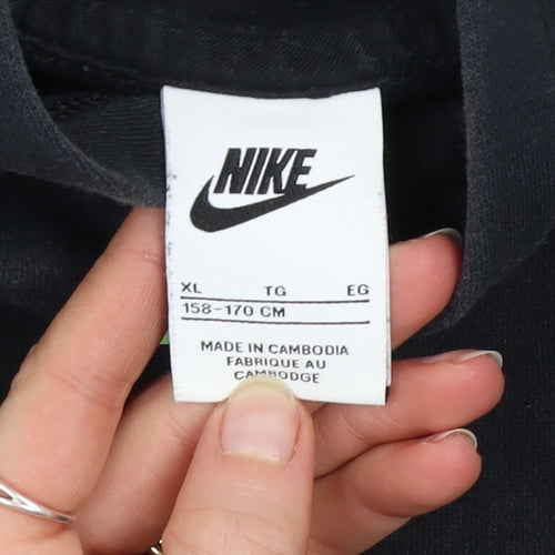 Nike Boys Black XL Hoodie Pullover Fleece Sweatshirt with Green Logo