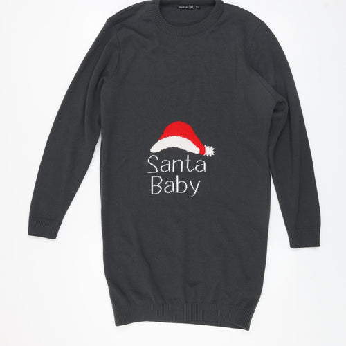 boohoo Women Black S Jumper Dress Santa Baby Christmas Knit