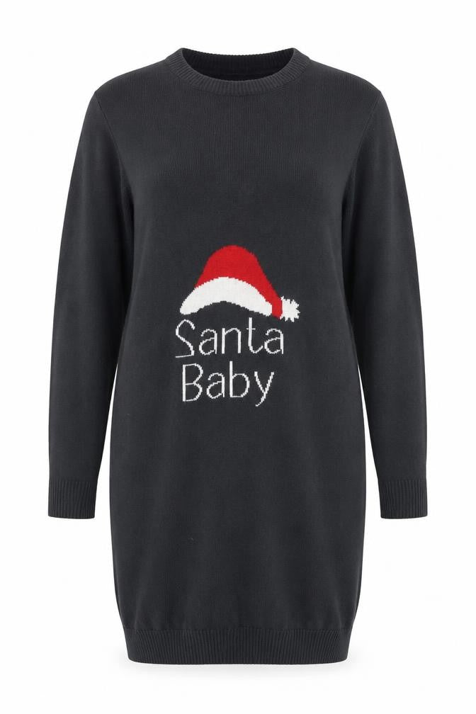 boohoo Women Black S Jumper Dress Santa Baby Christmas Knit