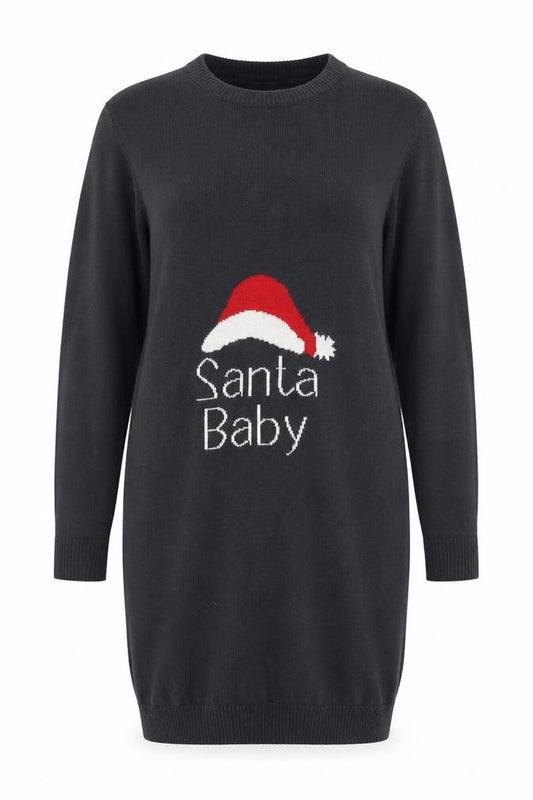 Front view of boohoo Women Black S Jumper Dress Santa Baby Christmas Knit