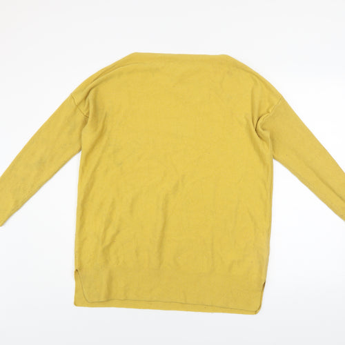 Joules Women Yellow Cotton Blend Boat Neck Long Sleeve Jumper UK 12