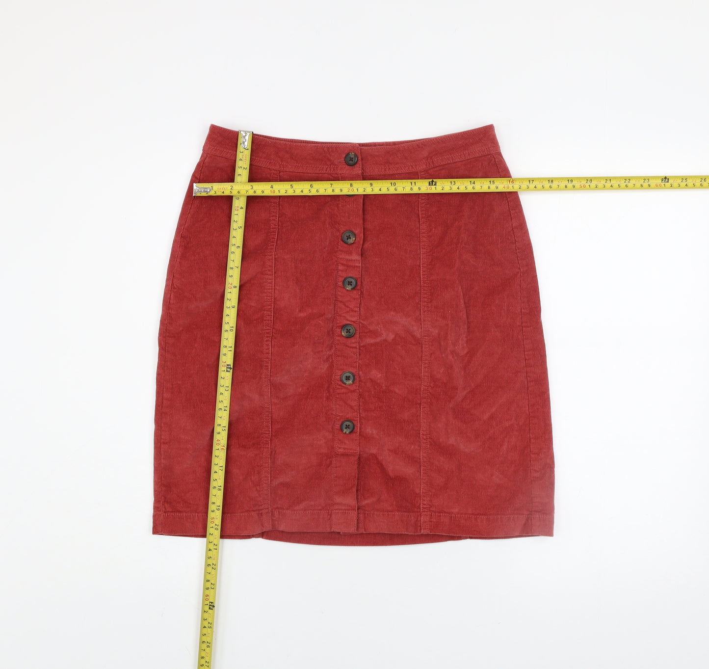 Denim jeans & Casuals Red Corduroy Knee Length Skirt Women M Button Front