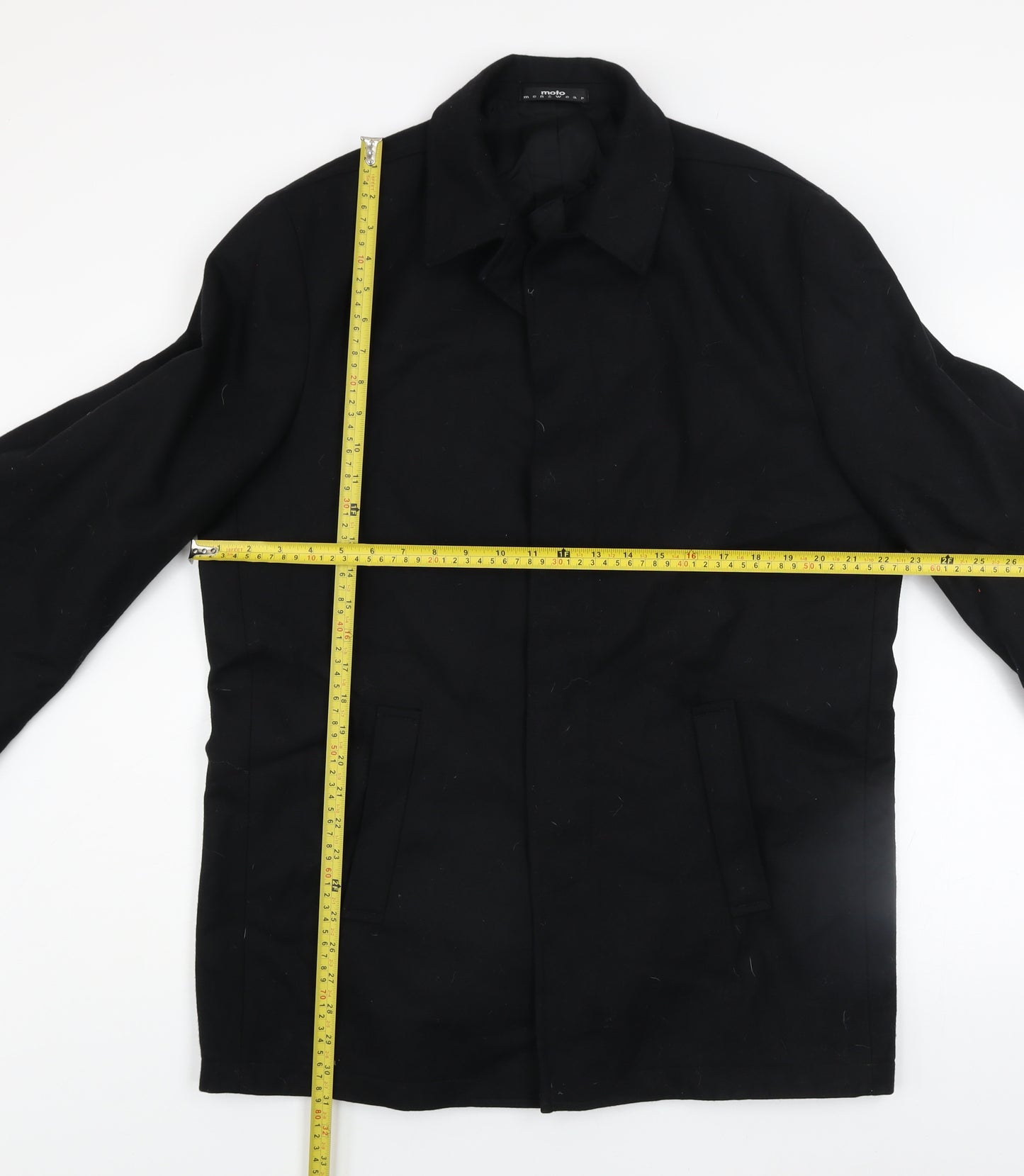 Moto Mens Black Wool Blend Mid-Length Overcoat Size M