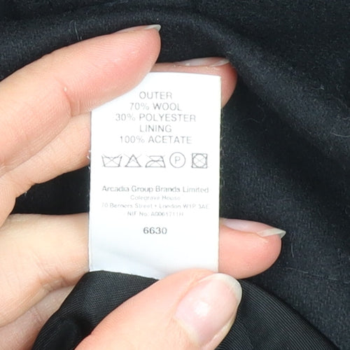 Moto Mens Black Wool Blend Mid-Length Overcoat Size M