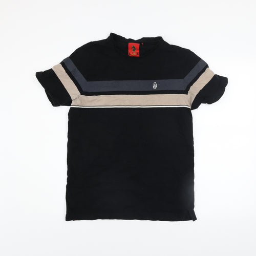 Luke 1977 Men's Black Beige Stripe Crew Neck Cotton T-Shirt Size M
