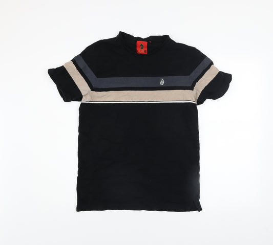 Luke 1977 Men's Black Beige Stripe Crew Neck Cotton T-Shirt Size M