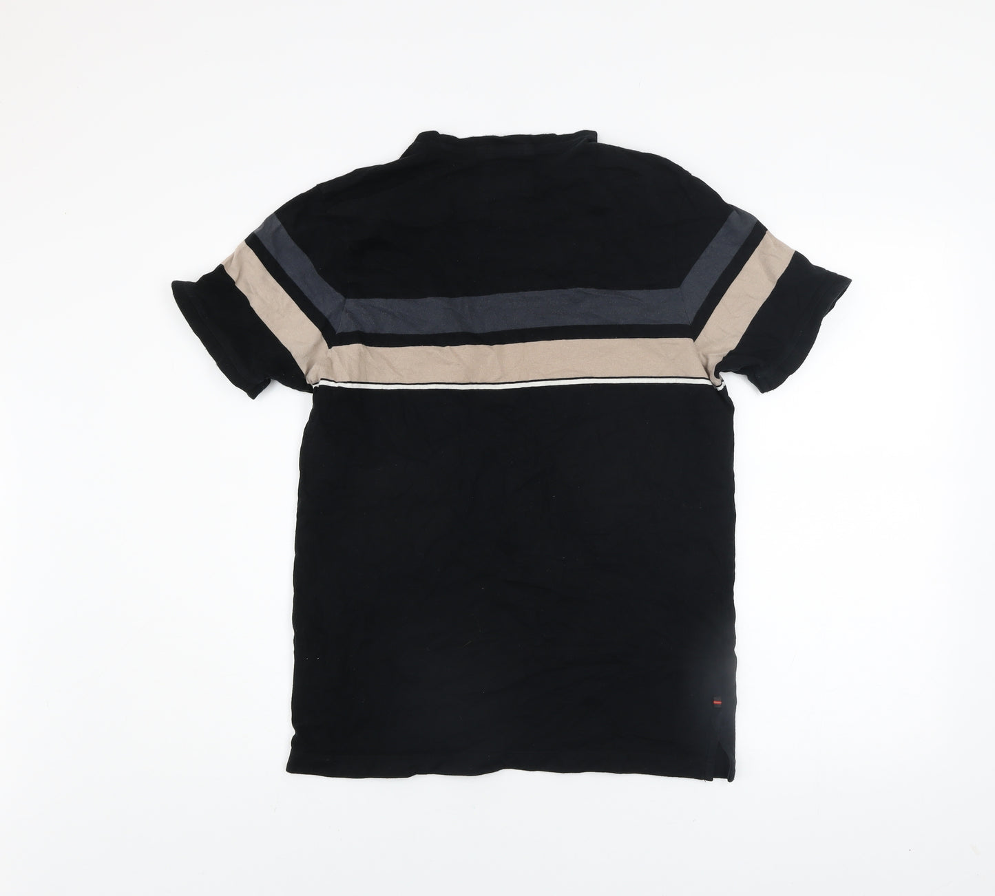 Luke 1977 Men's Black Beige Stripe Crew Neck Cotton T-Shirt Size M