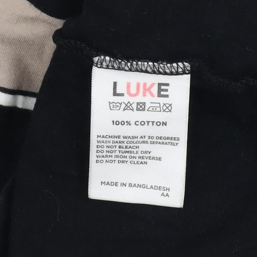 Luke 1977 Men's Black Beige Stripe Crew Neck Cotton T-Shirt Size M