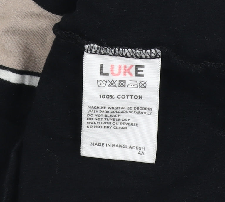 Luke 1977 Men's Black Beige Stripe Crew Neck Cotton T-Shirt Size M