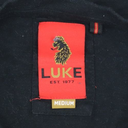 Luke 1977 Men's Black Beige Stripe Crew Neck Cotton T-Shirt Size M