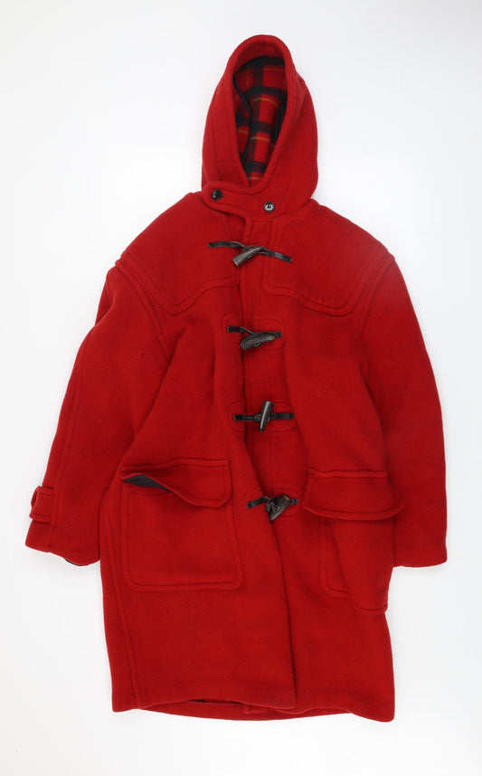 Gloverall Womens Red Wool Blend Duffle Coat Size 20 Hooded Toggle Classic