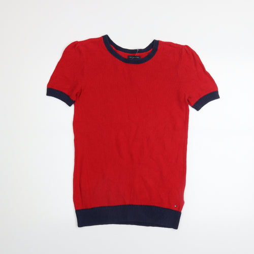 Tommy Hilfiger Men Red Knit Crew Neck Short Sleeve Jumper M