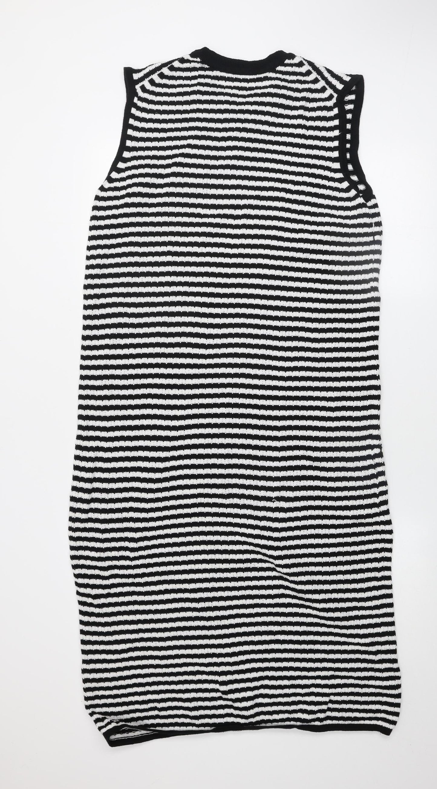 John Lewis Anyday Women Black White Striped Knit Shift Dress M