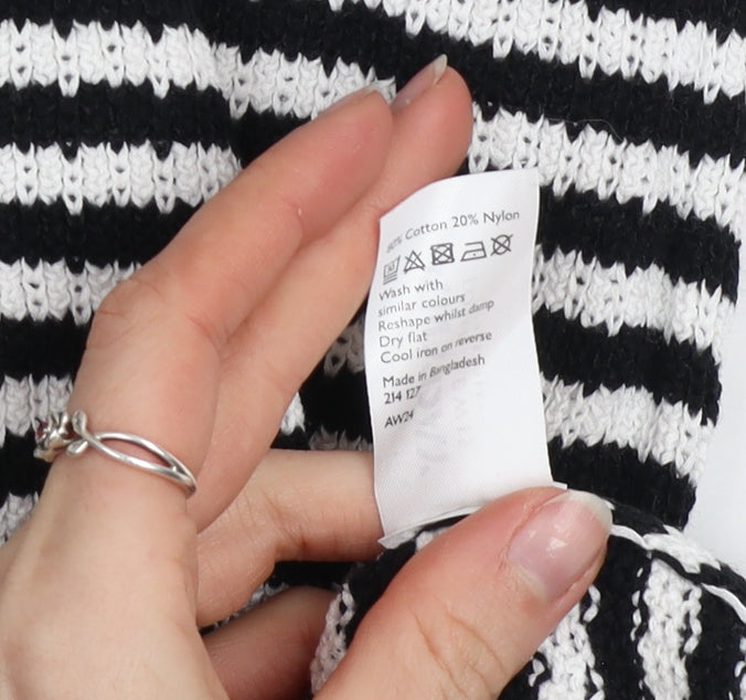 John Lewis Anyday Women Black White Striped Knit Shift Dress M